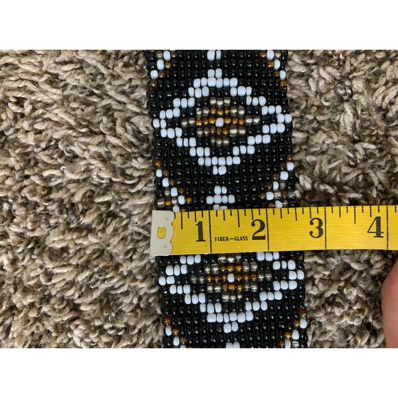 Express Beaded Mosiac Diamond Print Belt Womens Sz M Wooden Buckle Boho Western - Picture 7 of 8